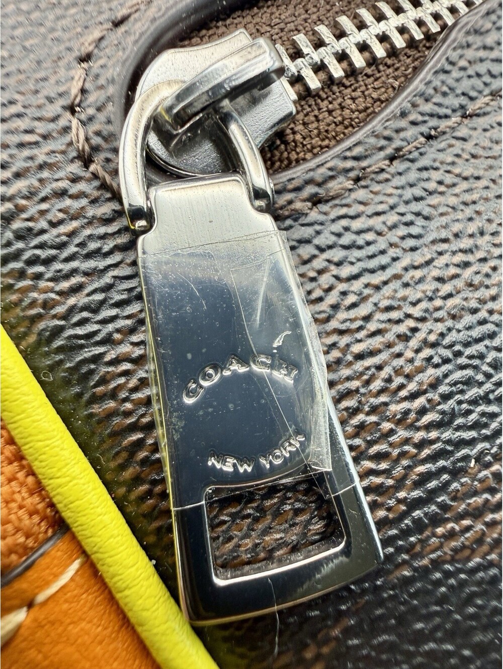 NEW Coach Signature Belt Bag Fanny Pack Crossbody Neon Yellow Orange Trim No Tag - Picture 7 of 15